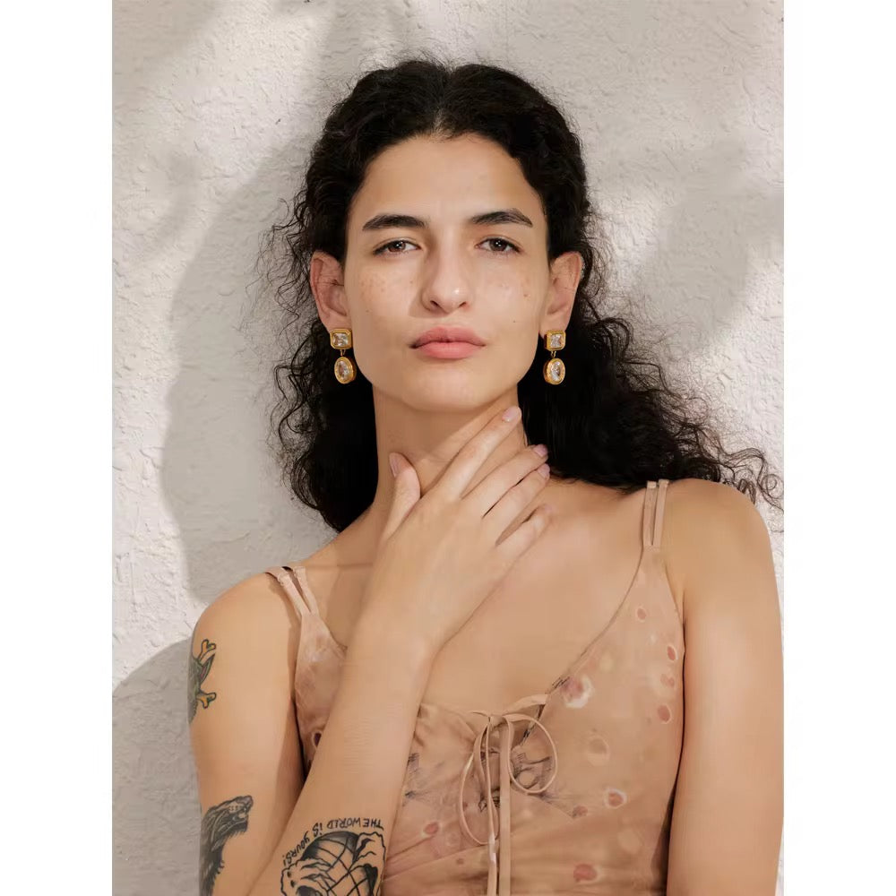 Luxe Duo Crystal Drop Earrings