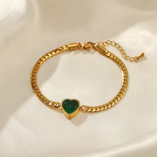 Heart Charm Cuban Chain Bracelet