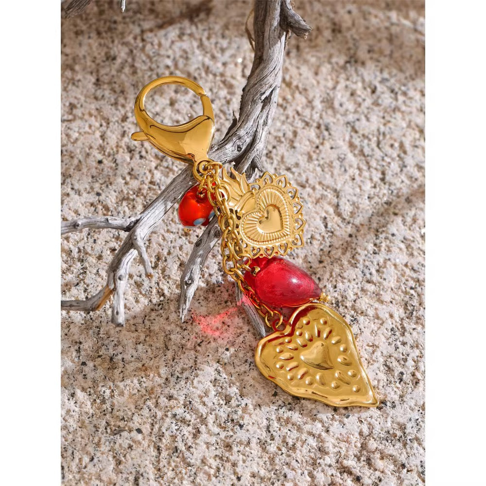 Golden Heart Charm Keychain