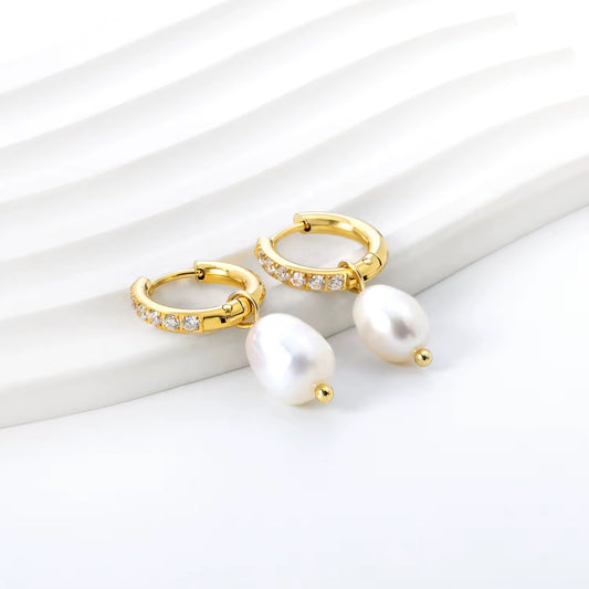 Crystal Pearl Drop Huggie Earrings