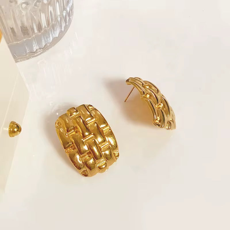 Woven Texture Gold Hoop Earrings