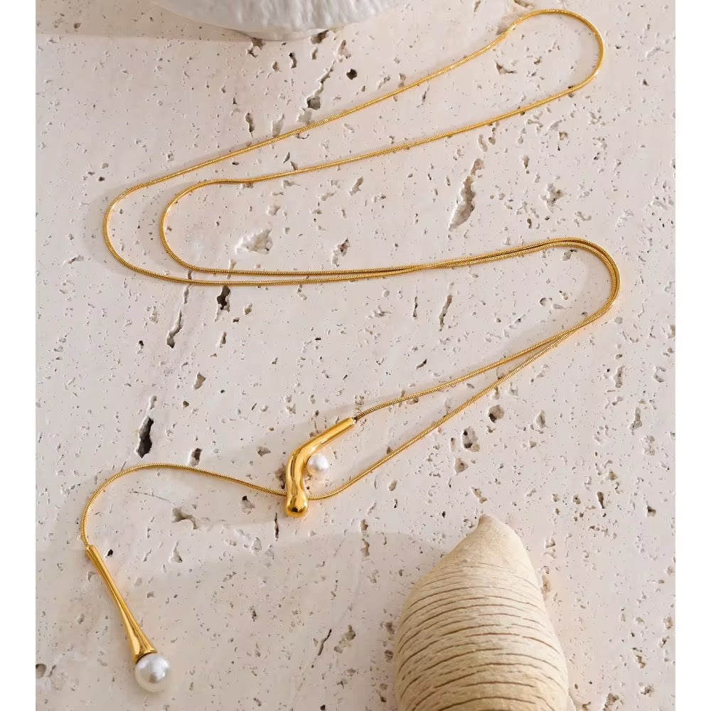 Modern Pearl Drop Lariat Necklace