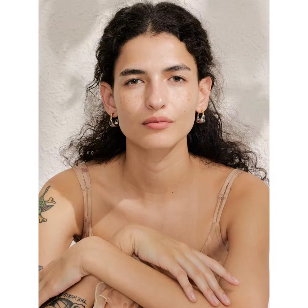 Dual Tone Sculpted Hoop Earrings