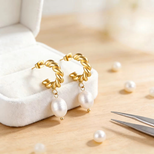 Twisted Pearl C-Hoop Earrings