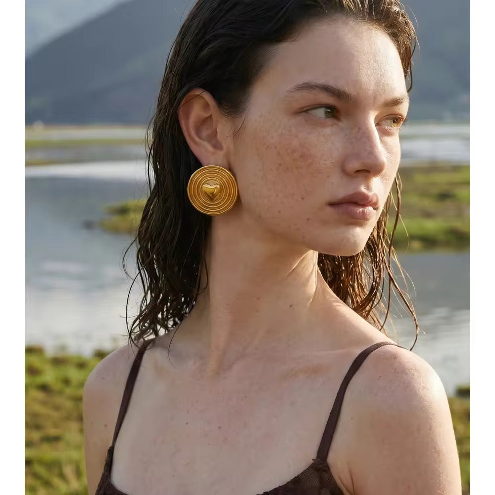Golden Aura Spiral Stud Earrings
