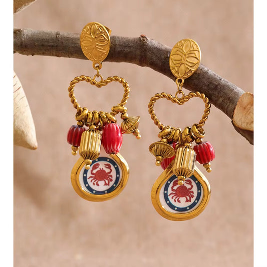 Ocean Crab Charm Statement Earrings