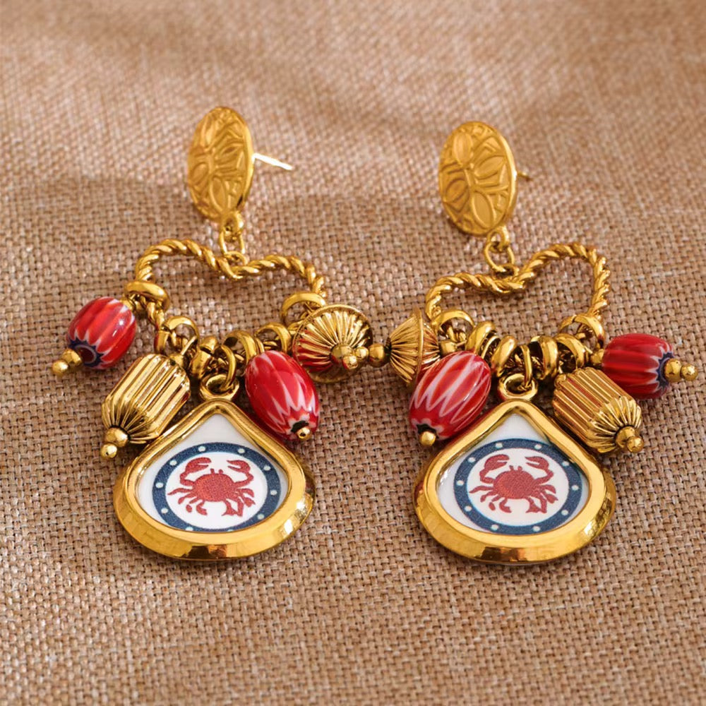 Ocean Crab Charm Statement Earrings