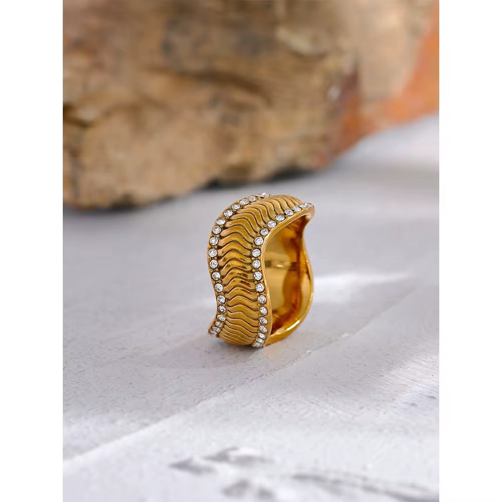 Textured Crystal Band Ring