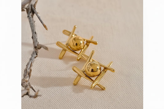 Celestial Orbit Gold Stud Earrings