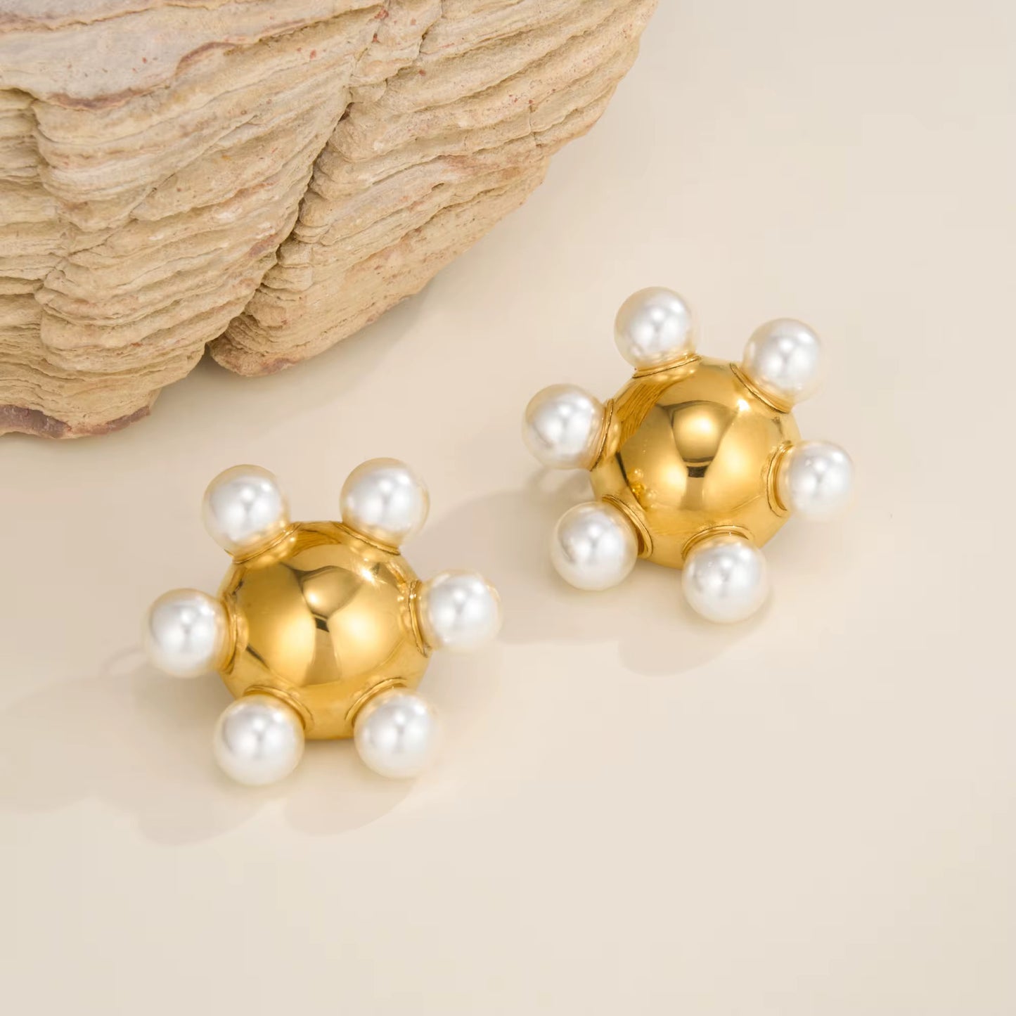 Pearl Halo Gold Stud Earrings