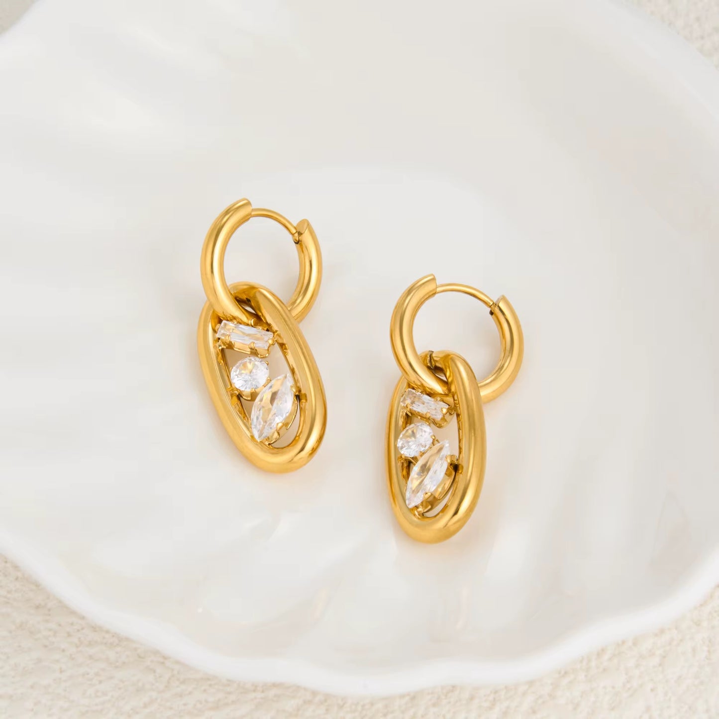 Luxe Oval Drop Crystal Hoops