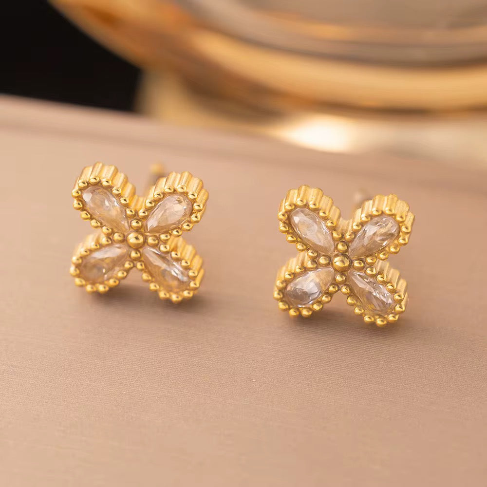 Floral Crystal Stud Earrings
