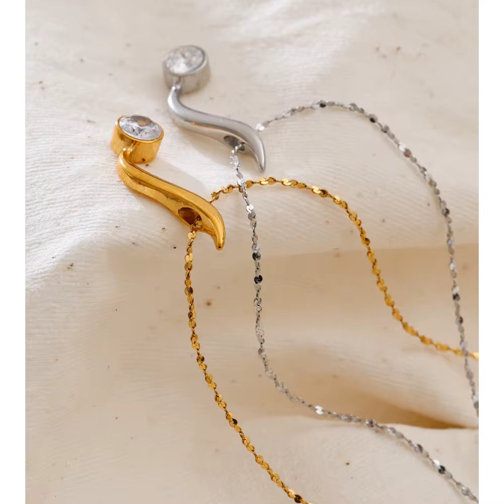 Golden Swirl Zircon Pendant Necklace