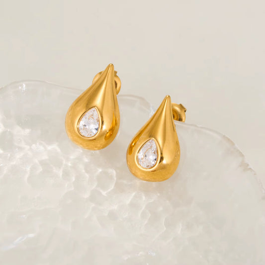 Teardrop Crystal Gold Stud Earrings