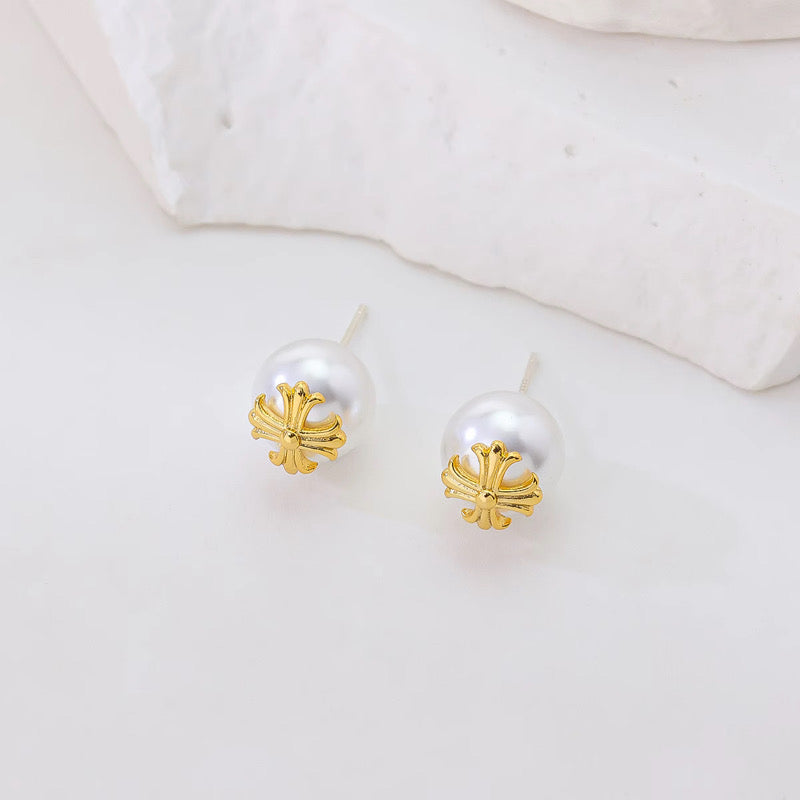Minimalist Cross Gold Stud Earrings