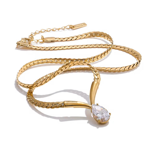 Elegant Teardrop Crystal Pendant Necklace