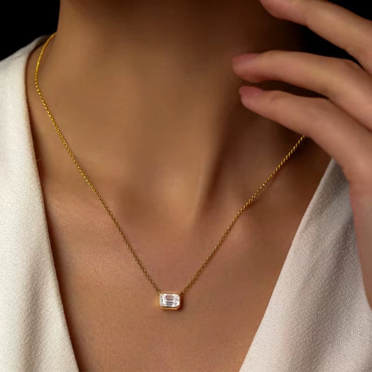 Emerald Cut Crystal Gold Necklace