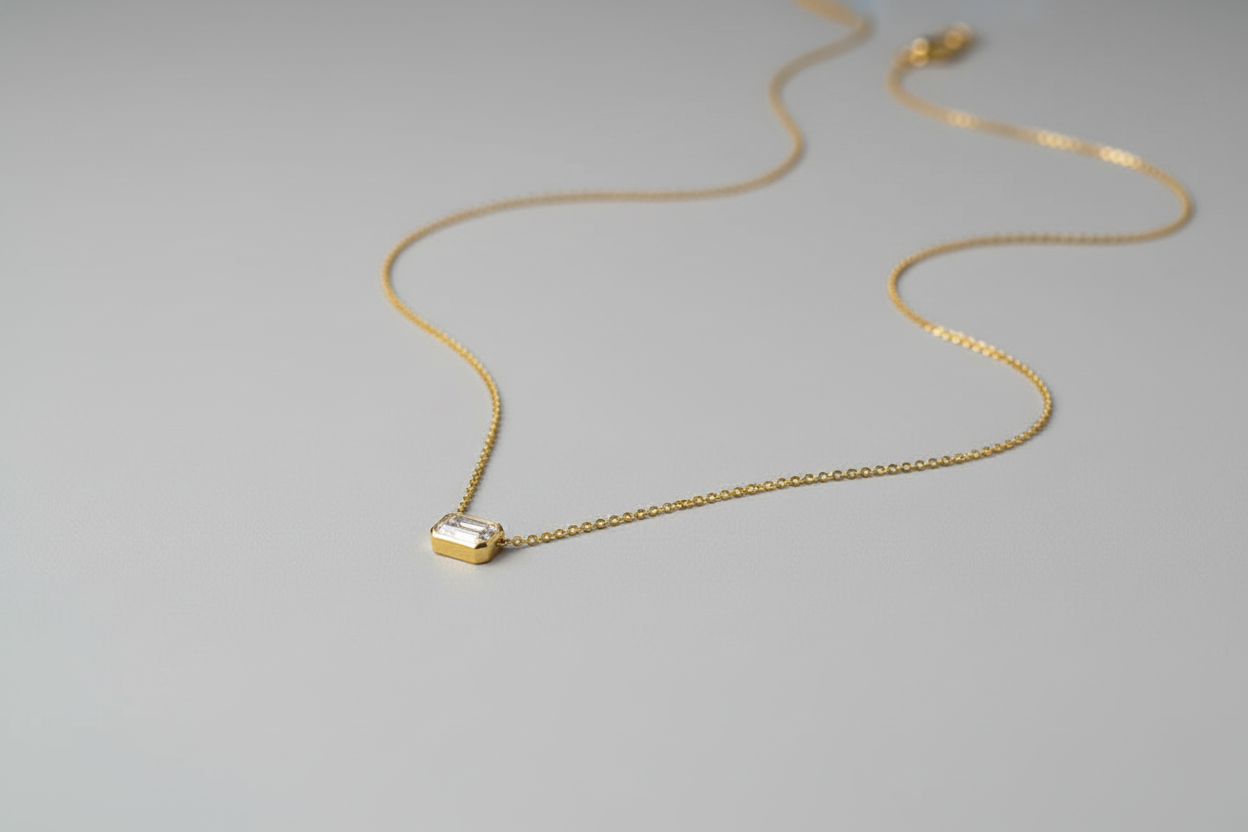 Emerald Cut Crystal Gold Necklace