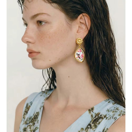 Hummingbird Floral Drop Earrings