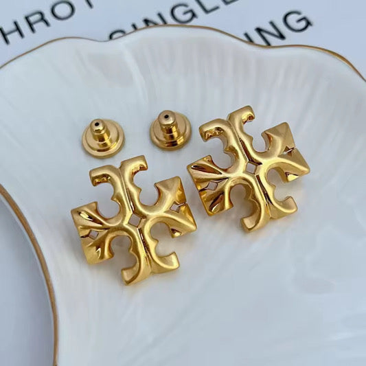 Gold Cross Statement Stud Earrings