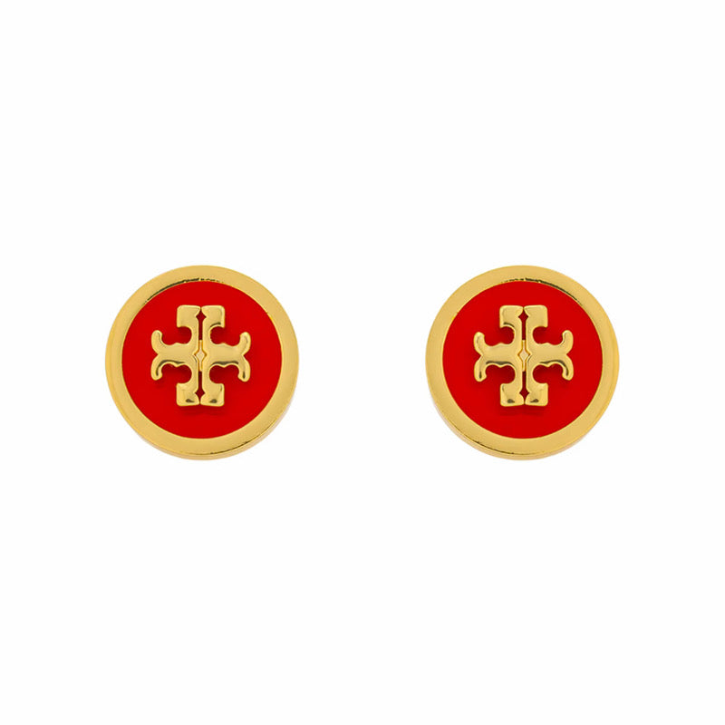 Enamel Cross Emblem Stud Earrings