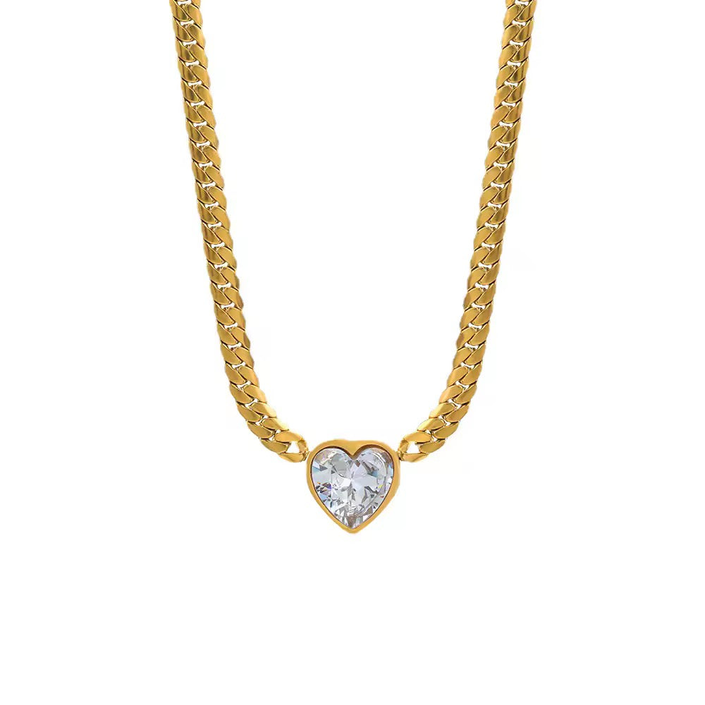 Heart Pendant Cuban Chain Necklace
