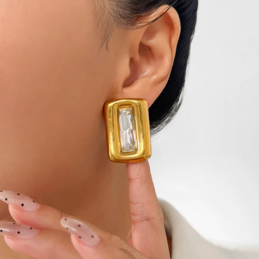 Rectangle Crystal Statement Stud Earrings