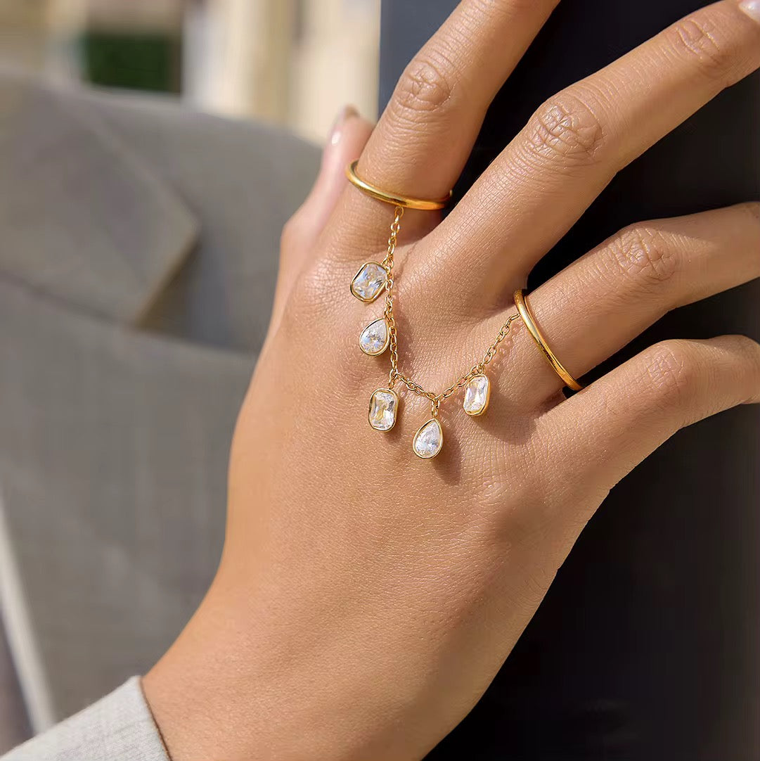 Crystal Hand Chain Ring