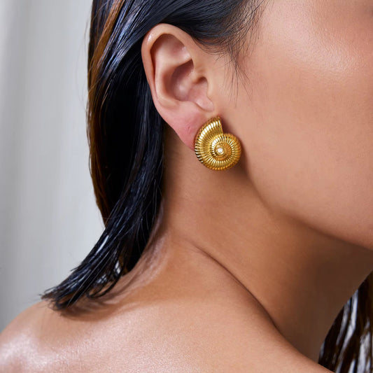Golden Spiral Shell Earrings
