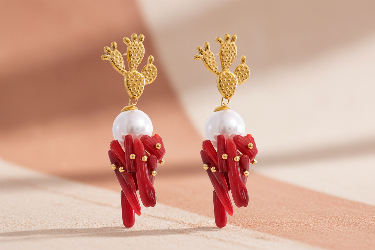 Coral Drop Statement Earrings
