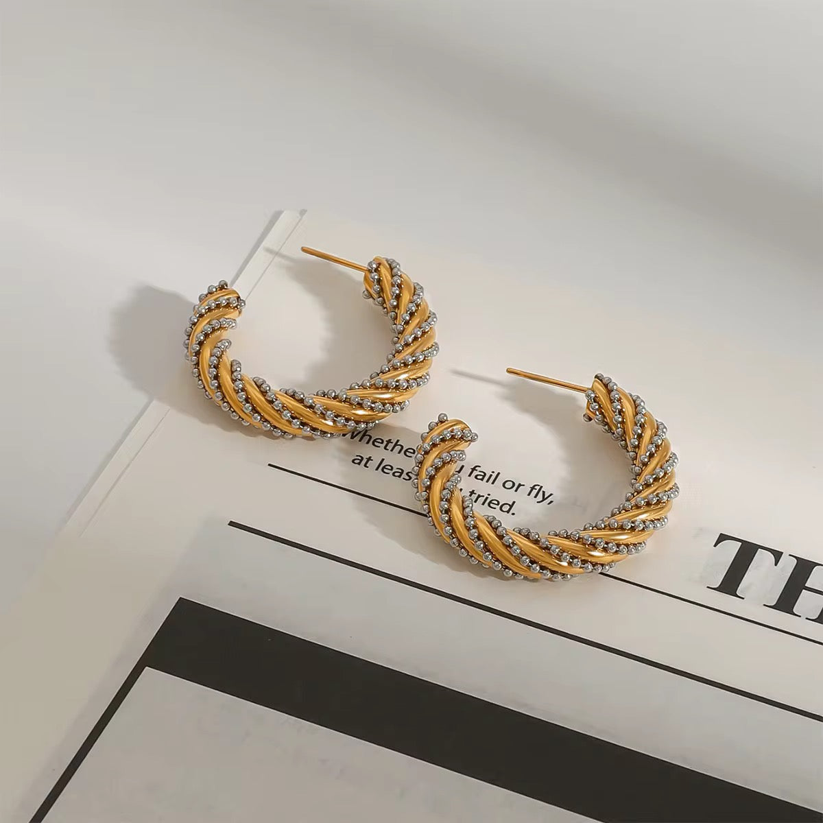 Vintage Twist Pearl Hoop Earrings