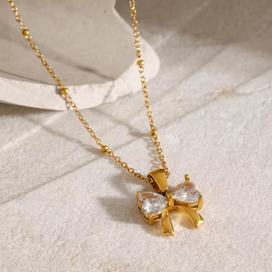 Crystal Bow Pendant Necklace