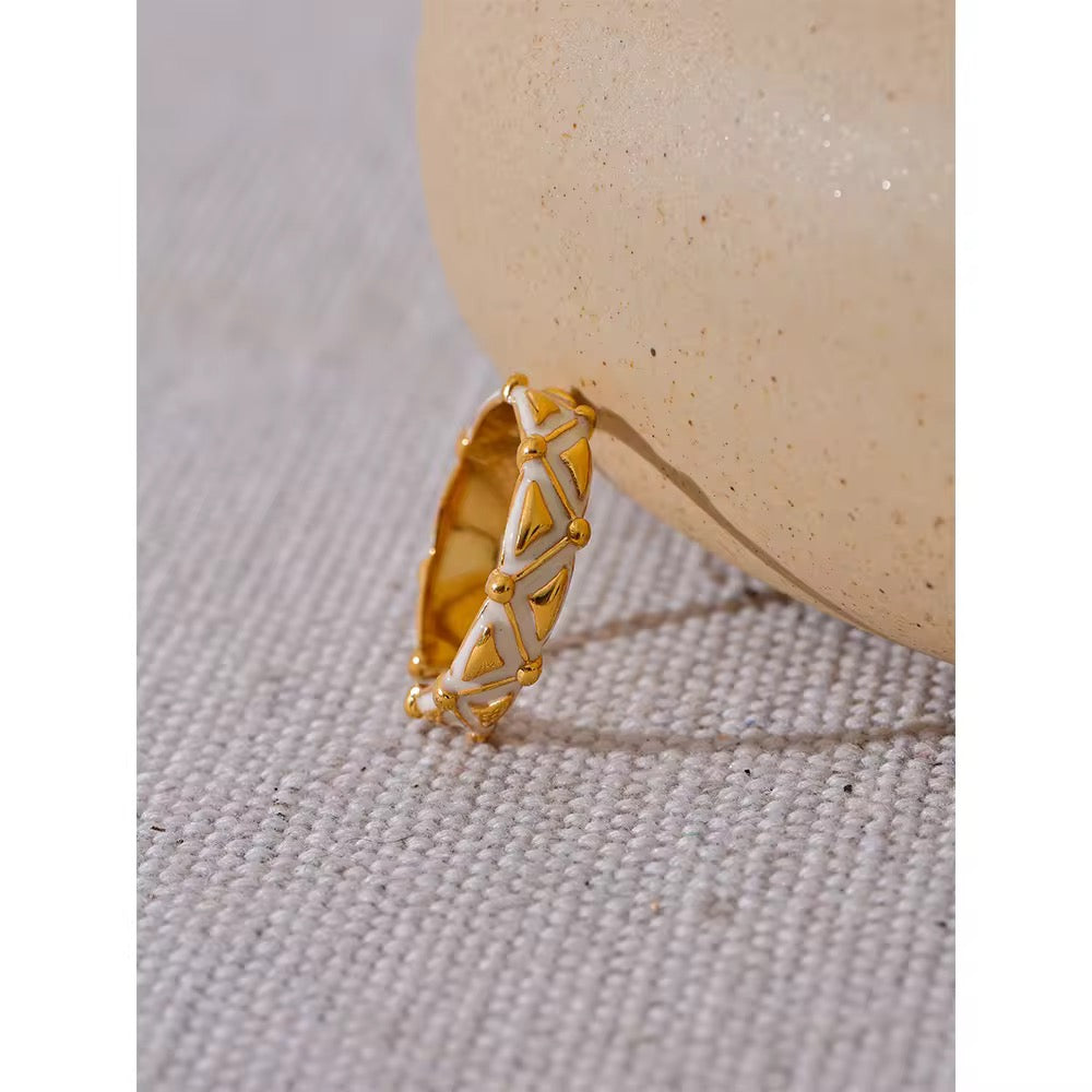 White Enamel Gold Cuff Bracelet