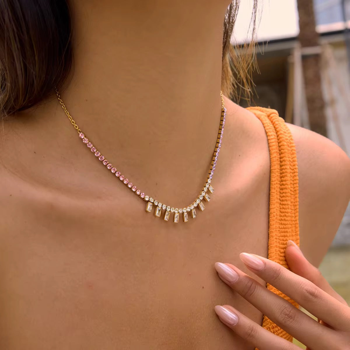 Rosé Cascade Crystal Necklace