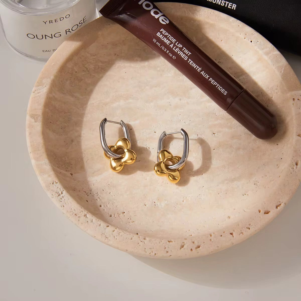 Dual Tone Link Hoop Earrings