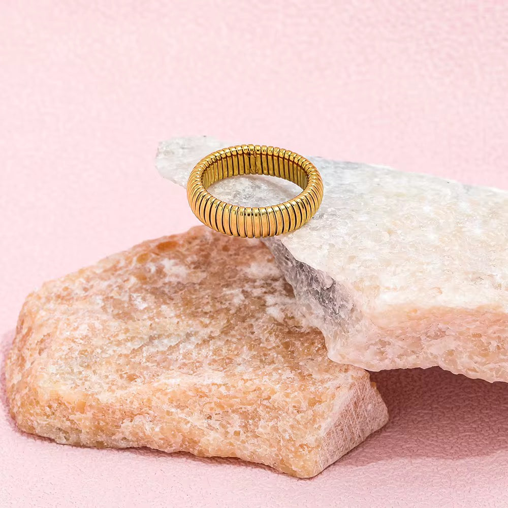 Ribbed Gold Band Ring