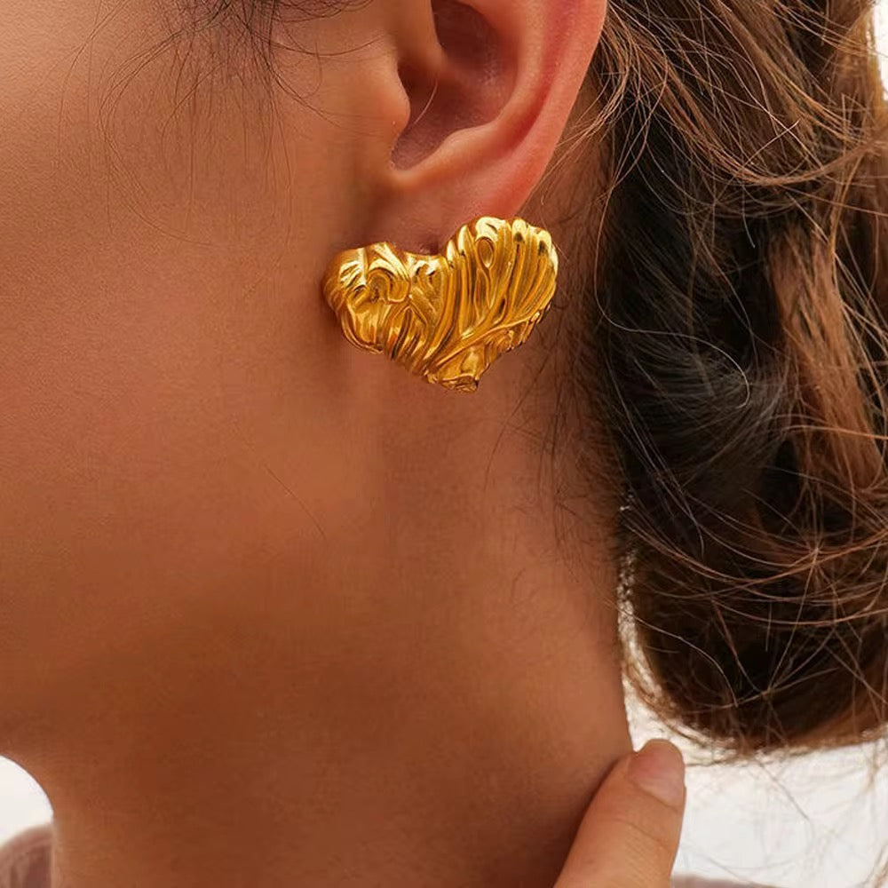 Sculpted Heart Statement Studs