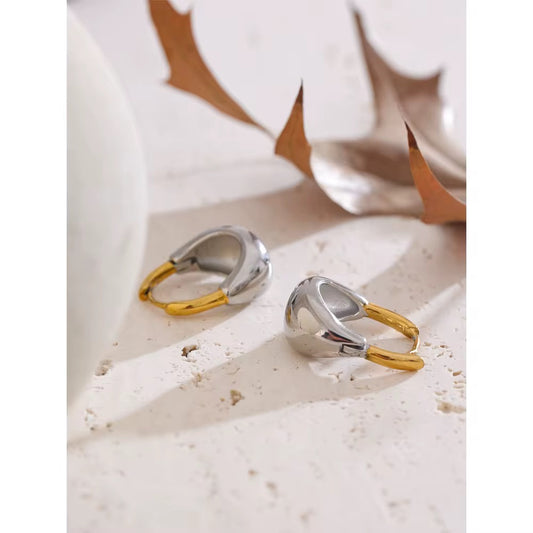 Dual Tone Sculpted Hoop Earrings