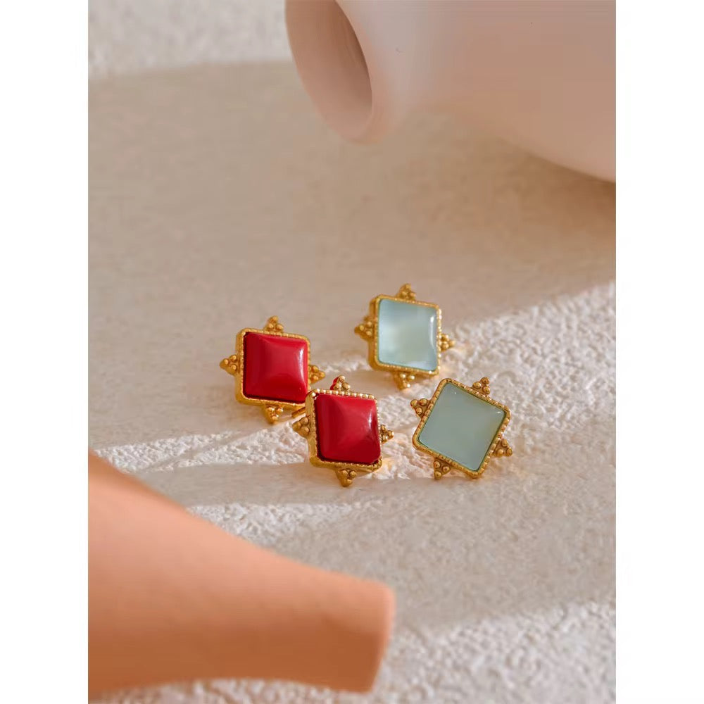 Luxury Colour Stone Stud Earrings