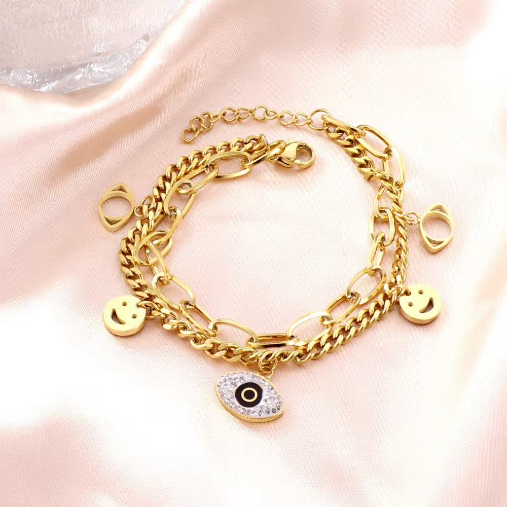 Layered Evil Eye Charm Bracelet