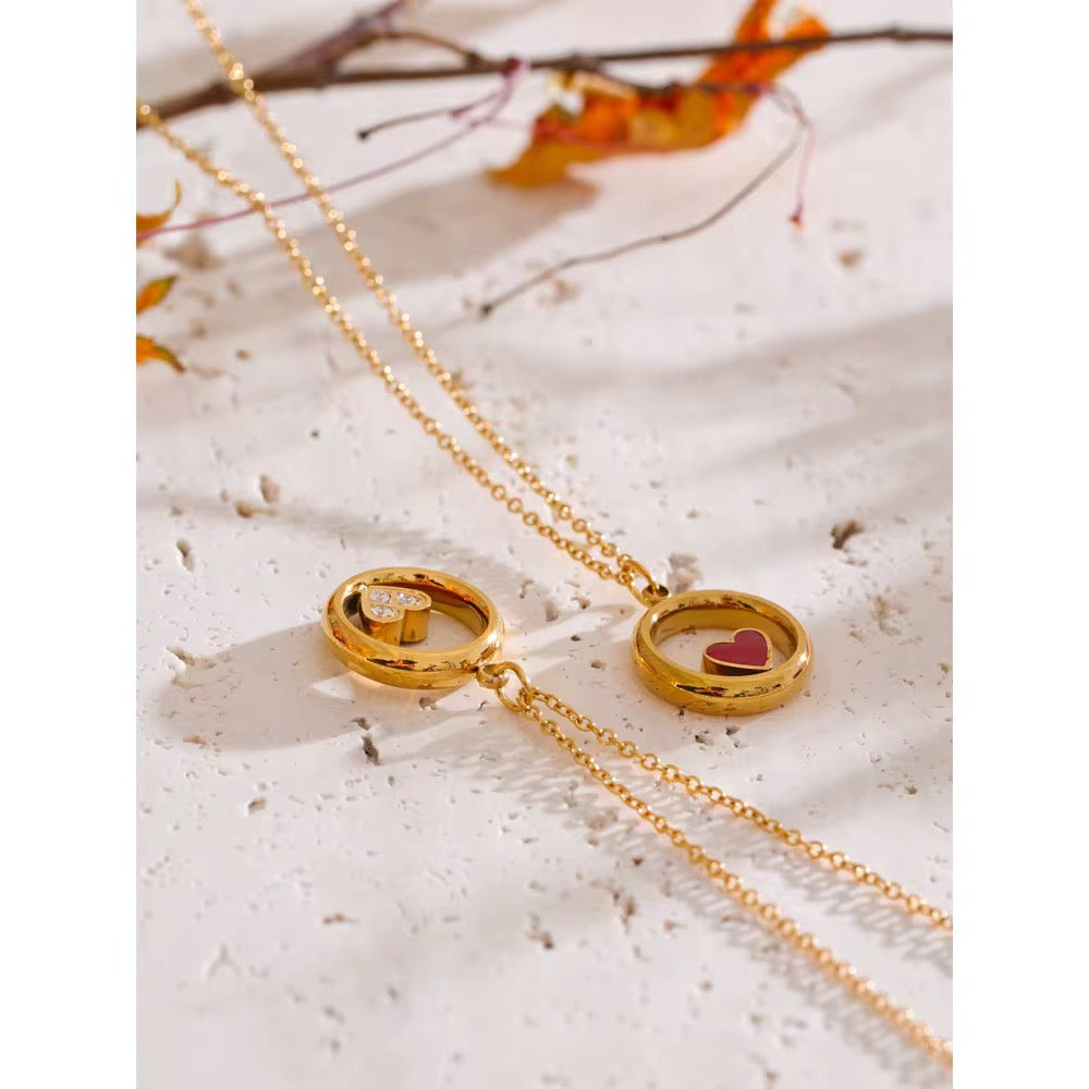 Golden Heart Circle Pendant Necklace