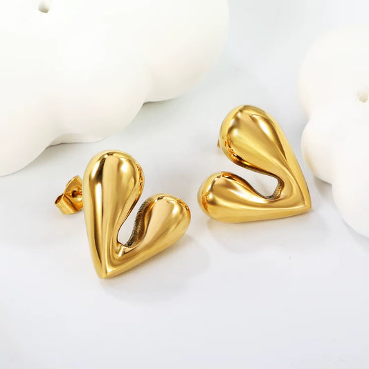 Modern Gold Heart Stud Earrings