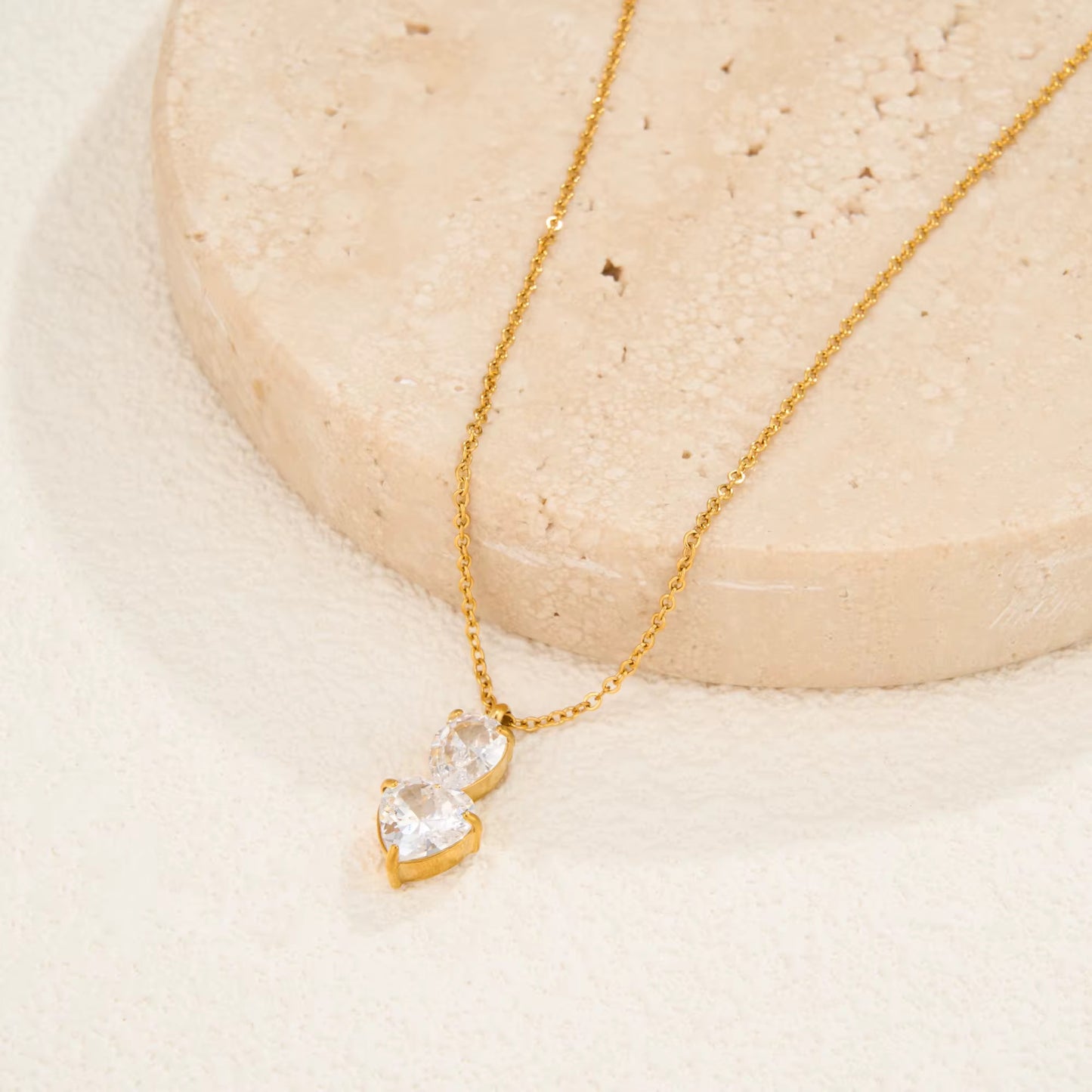 Double Heart Drop Necklace