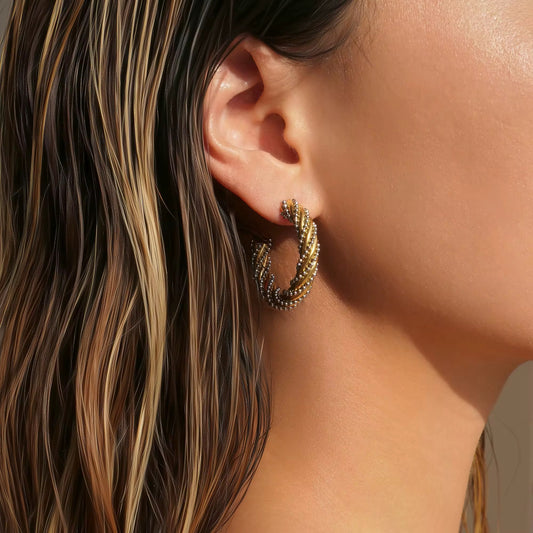 Vintage Twist Pearl Hoop Earrings