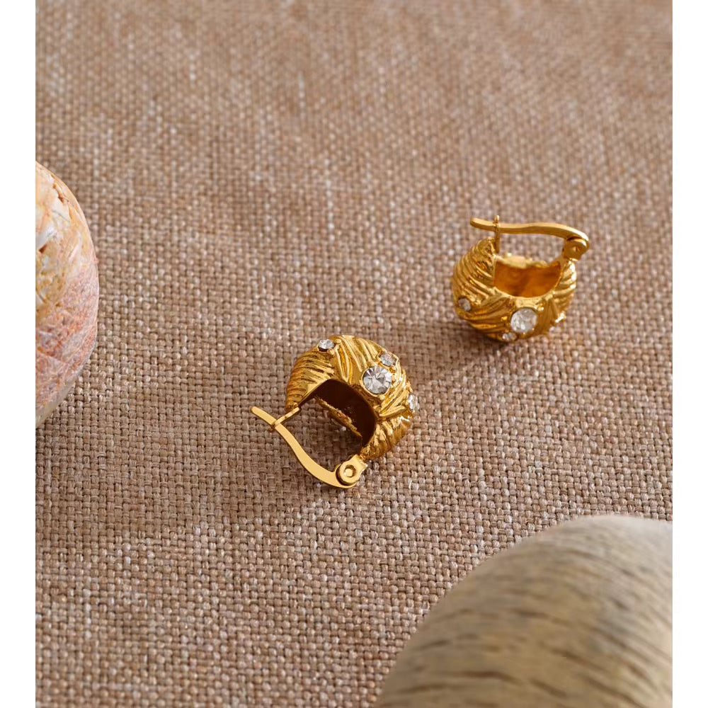 Textured Gold Crystal Hoop Earrings