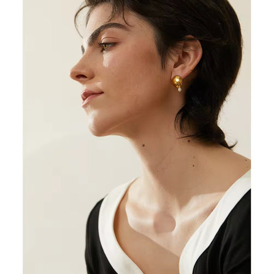 ✨ Golden Heart Pearl Stud Earrings