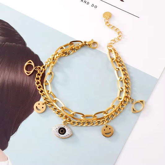 Layered Evil Eye Charm Bracelet