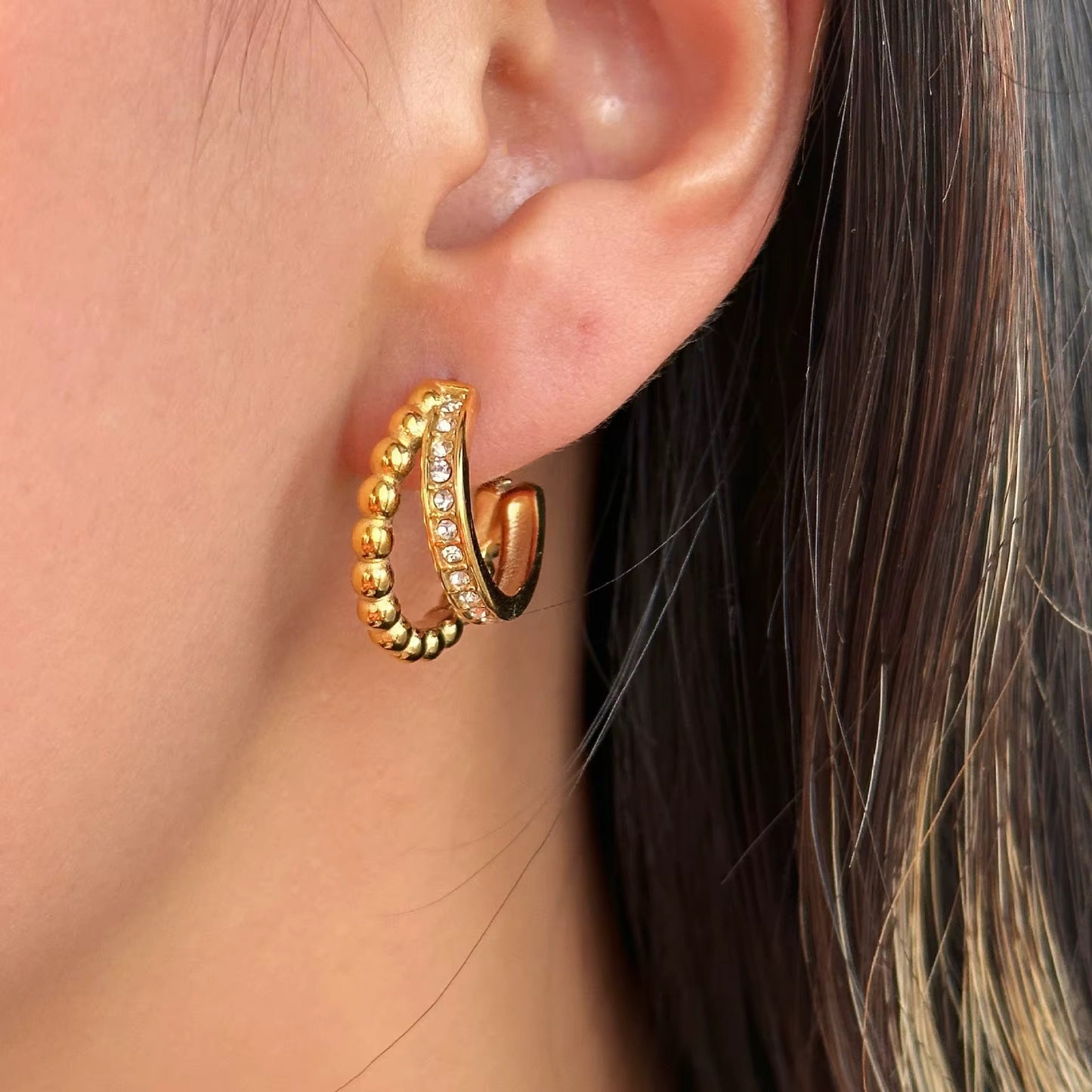 Double Layer Beaded Crystal Hoop Earrings