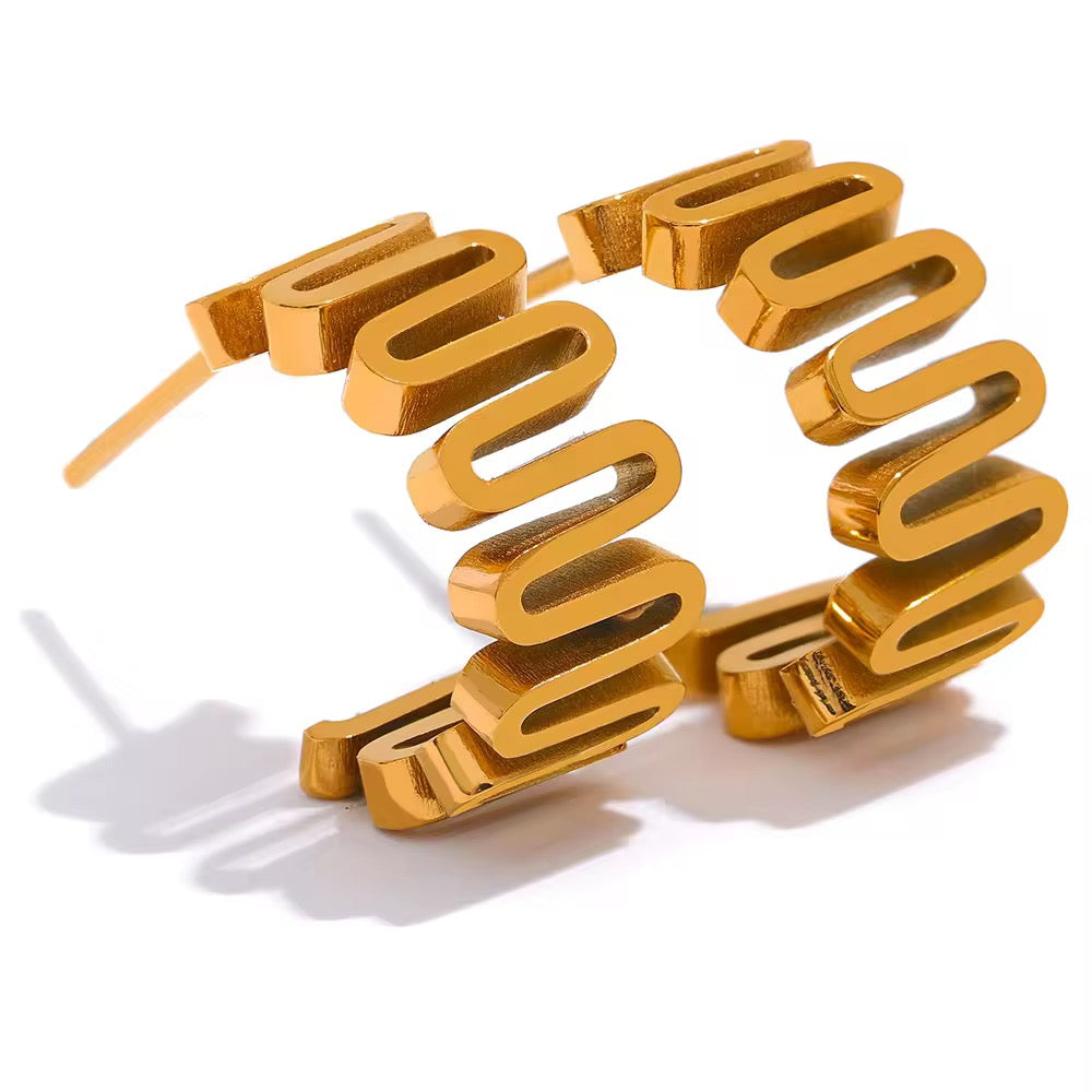 Golden Wave Hoop Earrings