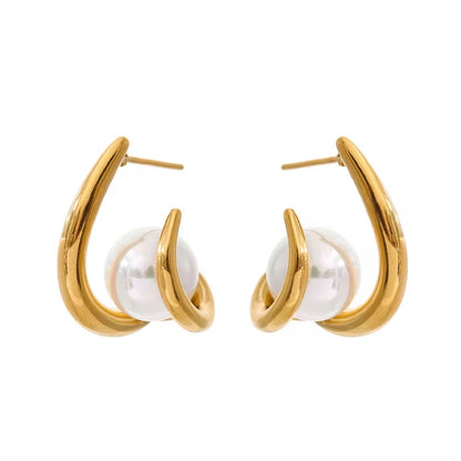 Luna Pearl Sculpted Hoop Earrings